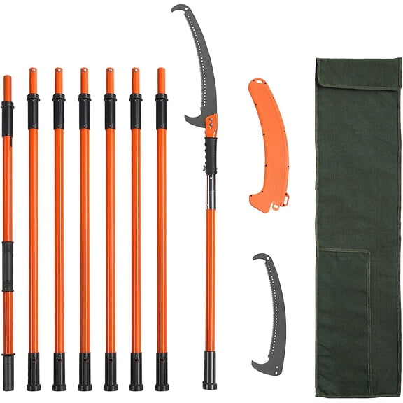 Manual Pole Saw, 7.3-27 ft Extendable Tree Pruner, Sharp Steel Blade High Branches Trimming, Manual Branch Trimmer with Lightweight 8 Fiberglass Handles, for Pruning Palms and Shrubs