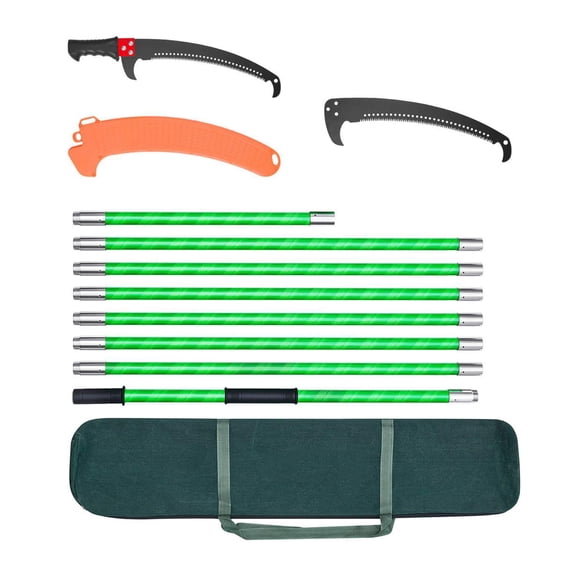 Manual Pole Saw Extendable 3.87 to 27 ft Tree Pruner with Sharp 65Mn Steel Blade Lightweight Fiberglass Handle Double Hook Saw for High Branch Trimming Palms Shrubs