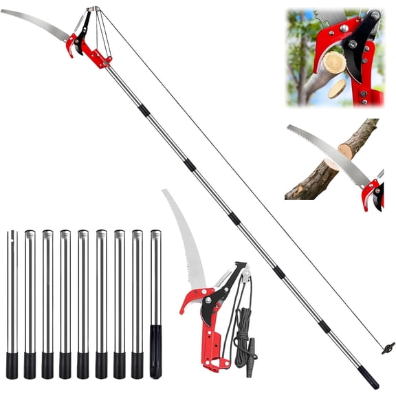 Manual Pole Saw Long Handle Tree Pruner Dual Pulley Tree Trimming Gardening Tool for Yard Garden
