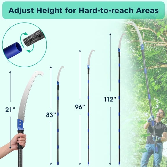 Manual Pole Saw for Tree Trimming, 10FT Pole Saw with Adjustable Rods for Trimming Tree Branches, Long Pole Pruning Pole Saw Hand Saw Cutter Pruner for Yard Garden