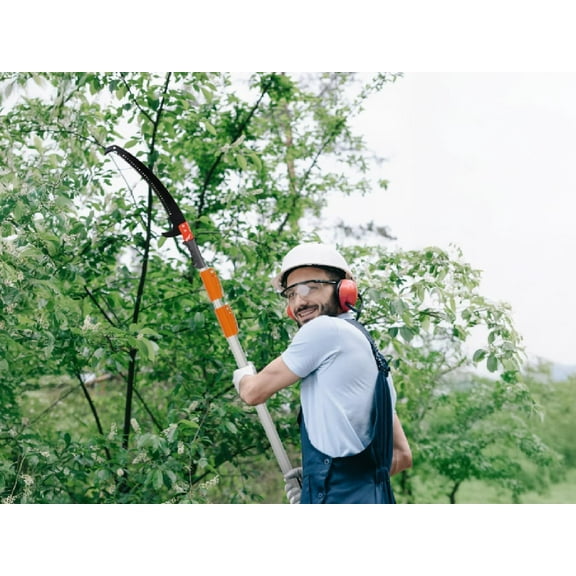 Manual Pole Saw for Tree Trimming, 26ft Extendable Branch Pruner, Sharp Steel Blade and Scissors, with Saw Sleeve, for High Reach Trimming and Tree Maintenance, Orange (26ft)