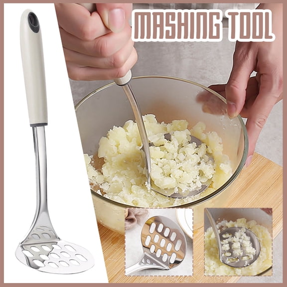 Manual Potato Masher Stainless Steel - Kitchen Gadget for Mashed Potatoes, Sweet Potato, Taro, Baby Food - Comfortable Grip Handle, Easy Press, Hook for Storage - 27.5cm Potato Press Masher