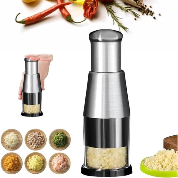Manual Press Chopper Stainless Steel Garlic Press Mini Vegetable Cutter Dishwasher Safe Multifunctional Kitchen (1 pcs) Fruit Utensils
