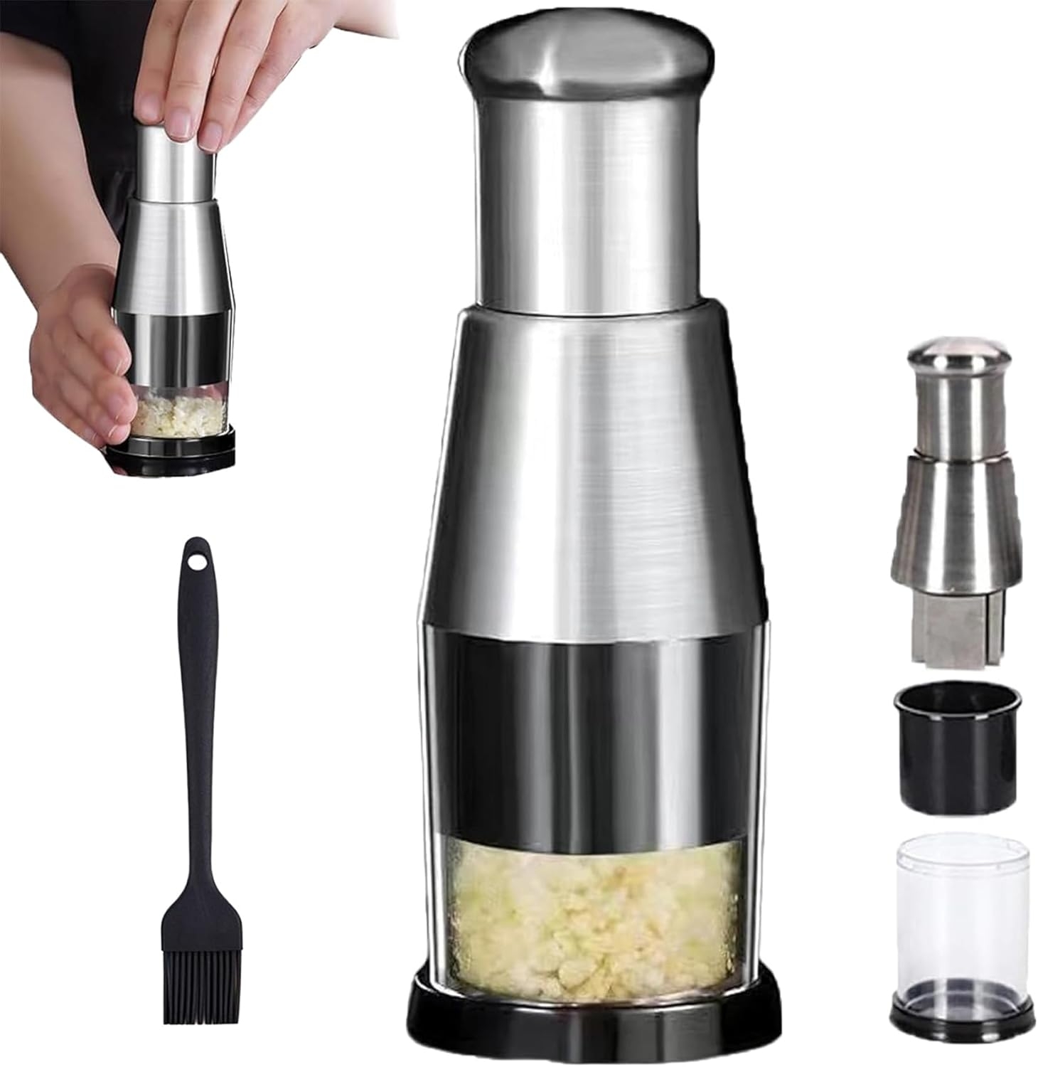 Manual Pressed Chopper, 2025 Upgraded Compact Mini Dicer Food Chopper,Functional Manual, Stainless Steel Hand Food Garlic Press for Mincing Garlic Press With black protective case