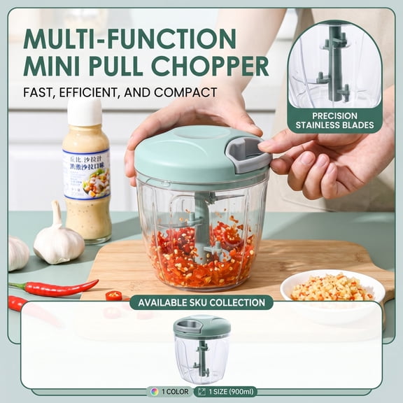 Manual Processor, Onion Chopper Dicer, Garlic Mincer Tool, Mini Chopper Processor, Meat Chopper Tool, 5X5 Inch Clear Pull String Kitchen Blender, Multi & Kitchen Gadget for Meal