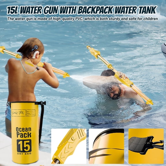 Manual Pull-Back Backpack Water Gun 29.13 in, Plastic High Pressure Pump Water Gun, Summer Pool Party, Outdoor Fun, Beach Play Beach Essentials (Yellow)