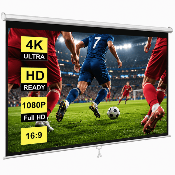 Manual Pull Down Projector Screen - Universal 84-inch Roll-Down Retractable Manual Projection Screen for Movie Home Theater Cinema Office Video Game, White