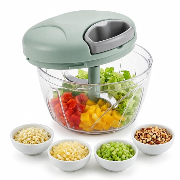 Manual Pull String Food Chopper, Hand Powered Mini Vegetable Chopper, Portable Garlic Onion Ginger Mincer for Kitchen Camping