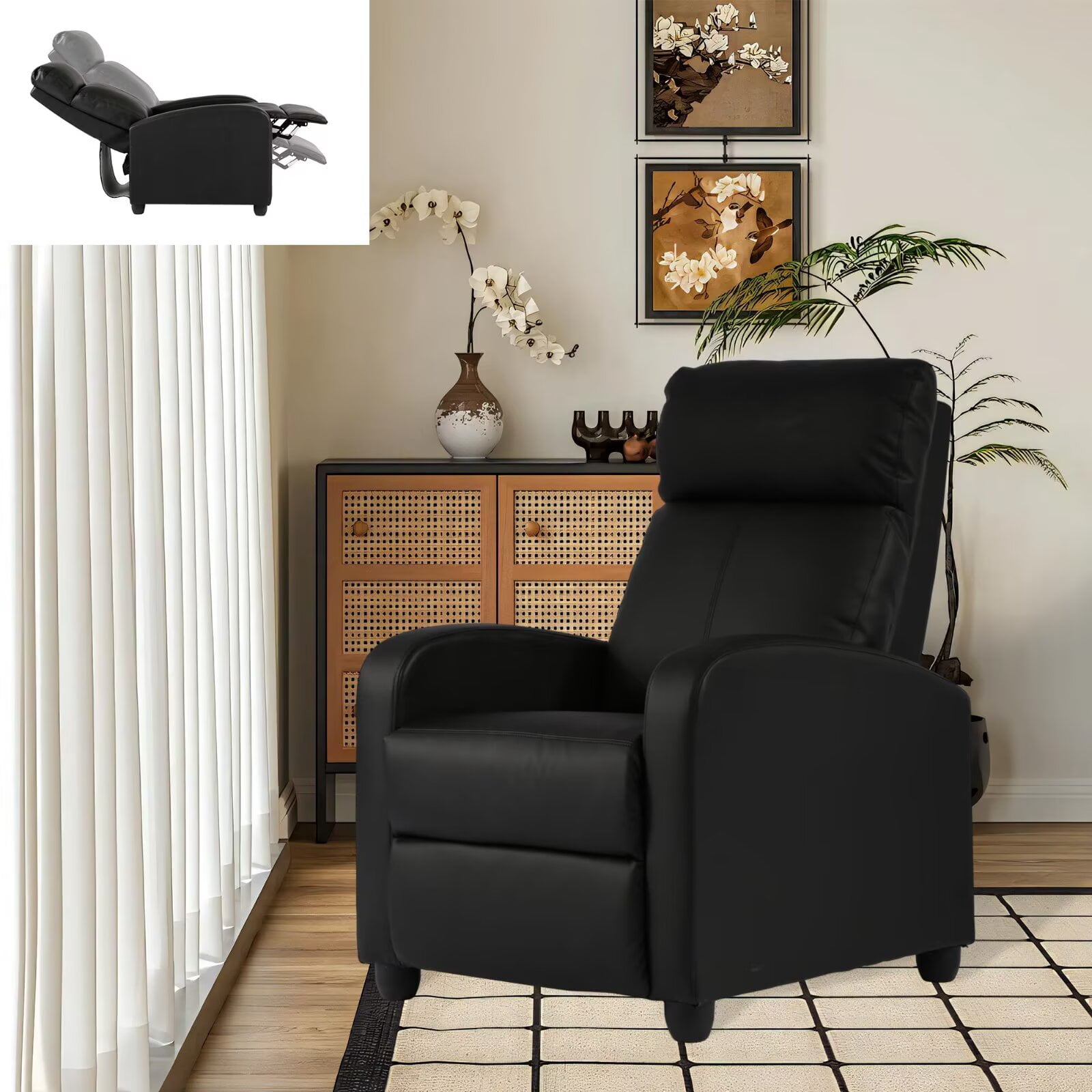 YRLLENSDAN Recliner Chair for Living Room Home Theater Seating Single Sofa Lounge with Padded Seat Backrest PU Leather for Adults, Black