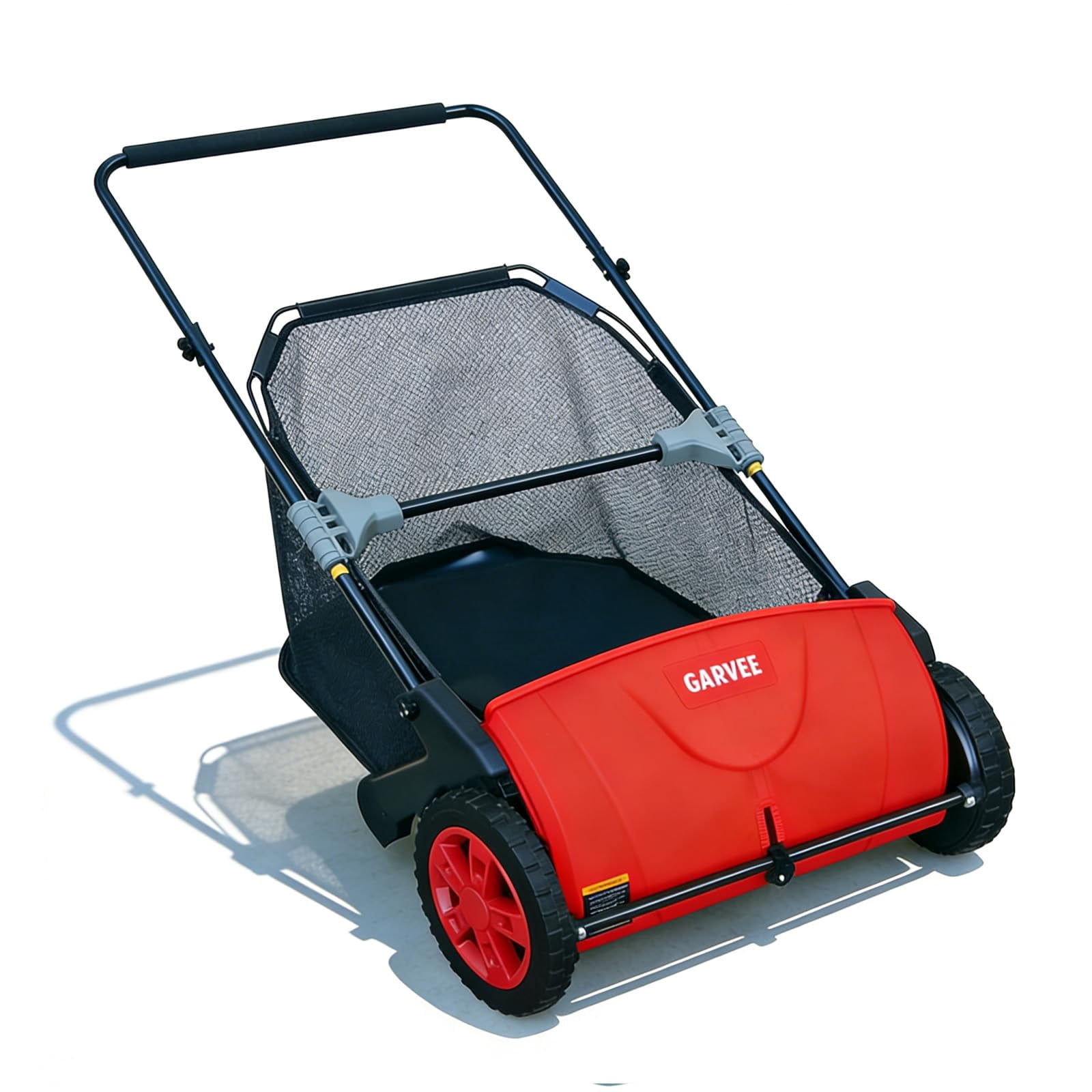 Manual Push Lawn Sweeper, 21-Inch Leaf & Grass Collector – 3.5 Cu. Ft. Collector Bag – Height-Adjustable Brushes – Collapsible for Yard & Driveway Cleanup – Red
