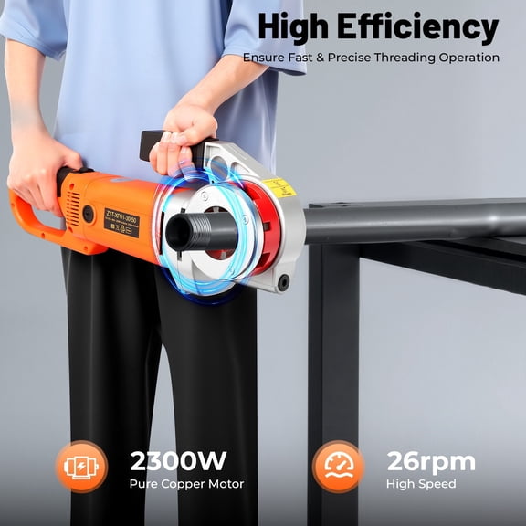 Manual Ratchet Pipe Threader Kit, Electric Threading Machine with 6 Dies, Portable Pipe Threading Tool Set(Red+Black), 110-120V