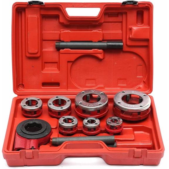 Manual Ratcheting Pipe Threader Kit BSTP Portable Pipe Threader Handheld Ratchet Pipe Threading Set with 7 Dies Set 3/8", 1/2", 3/4", 1", 1-1/4", 1-1/2", 2" for Standard Galvanized Pipe or PP-R Pipe