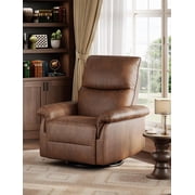 Manual Recliner Chair, 360  Swivel Rocker Glider Recliner with Padded Armrests, Modern PU Leather Upholstered Reclining Chair for Living Room Bedroom and Nursery Orange