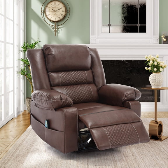 Manual Recliner Chair for Adults with Massage & Heating, Overstuffed Lazy Boy Reclining Sofa with Side Pockets & Thick Padded Cushion, Mid Century Modern Furniture for Living Room