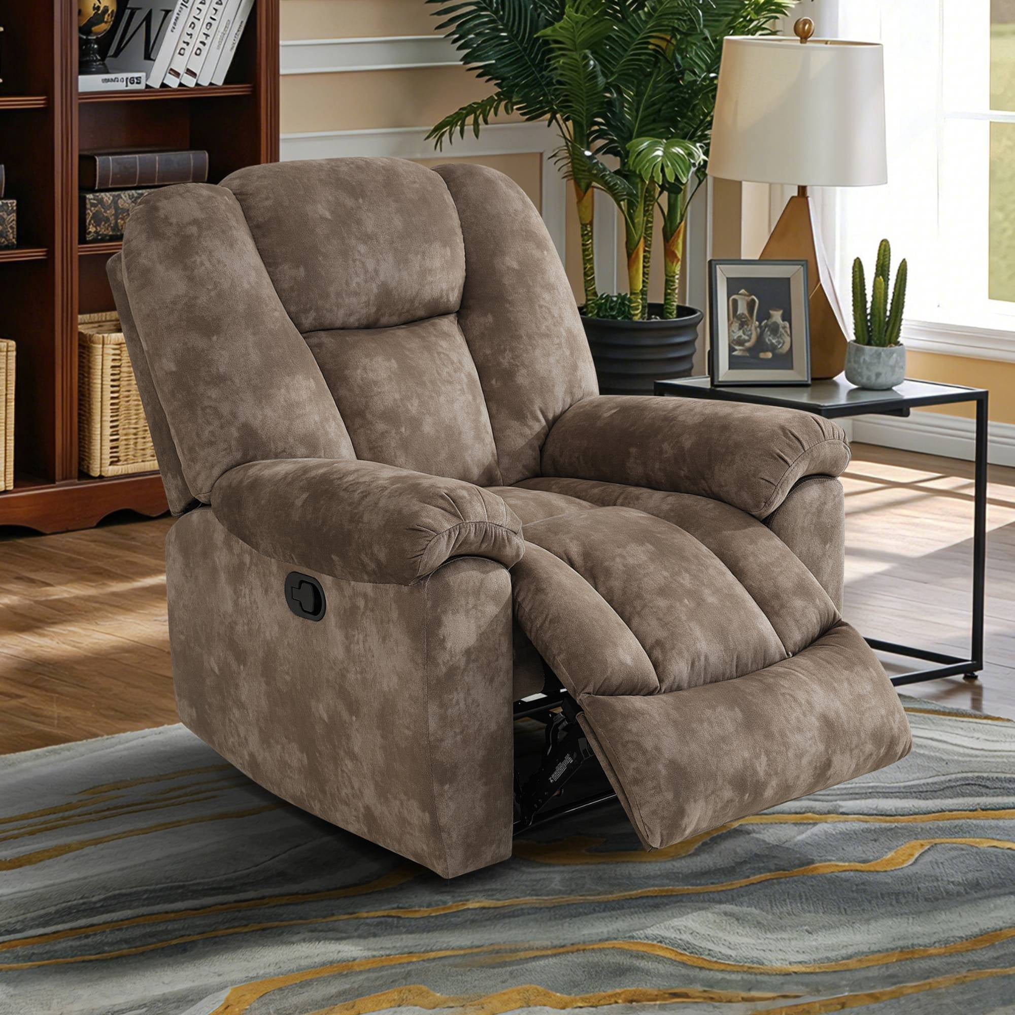 Manual Recliner Chair, Fabric Recliner Sofa Couch Reclining Chair with Overstuffed Armrest for Living Room, Bedroom, Brown