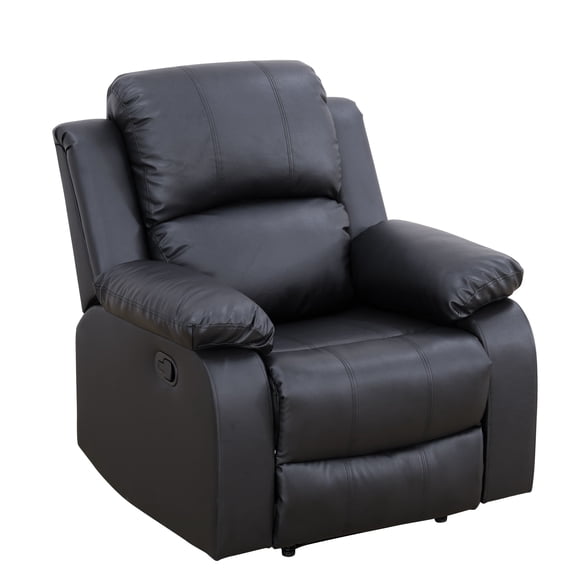 Manual Recliner Chair, Faux Leather Reclining Armchair Single Sofa with Overstuffed Back, Home Theater for Living Room, Black