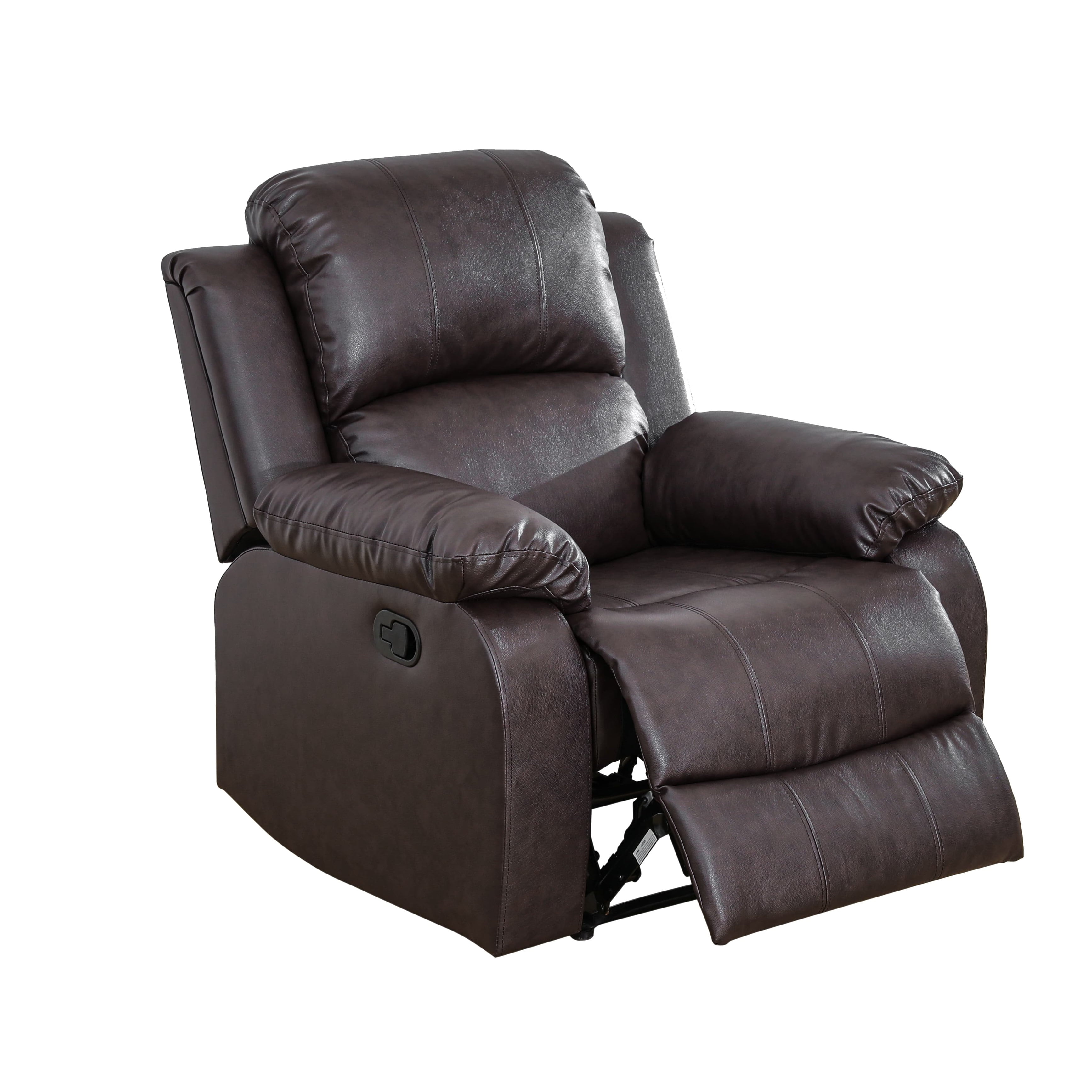 Manual Recliner Chair, Faux Leather Reclining Armchair Single Sofa with Overstuffed Back, Home Theater for Living Room, Brown