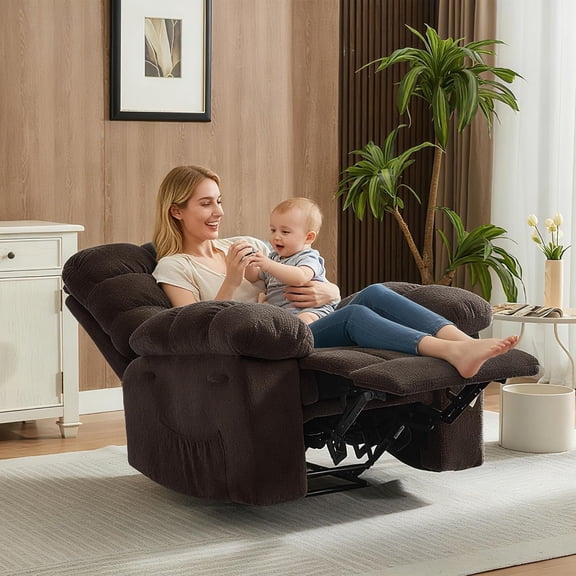 Manual Recliner Chair for Living Room, Ergonomic Fabric Accent Chair with Side Pockets, Breathable Upholstered Lazy Recliner Single Sofa with Steel Frame, Brown