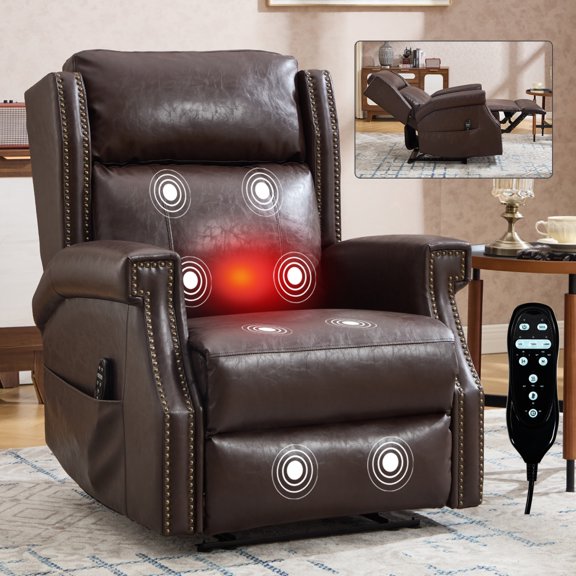 Manual Recliner Chair with Massage & Heat, Faux Leather Lounge Chair with 8 Vibrating Nodes, 3 Massage Modes, Heavy Duty Mechanism, Side Pocket for Living Room (Multiple Colors Available)