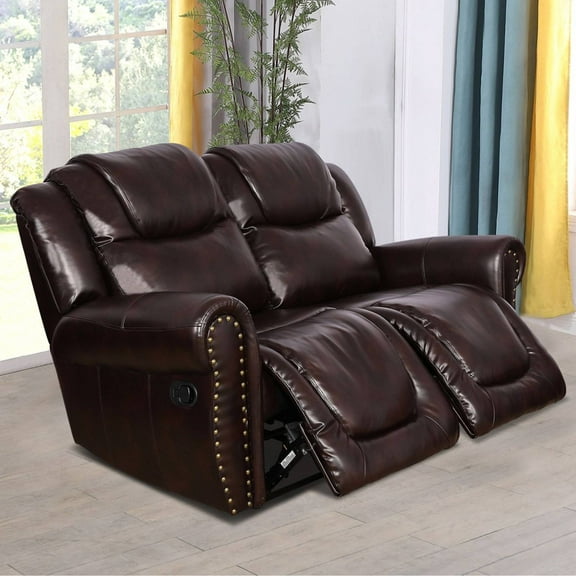 Manual Recliner Chair, Modern Leather Recline Loveseat Chair with Comfortable Arms Reclining Single Sofa for Living Room,Espresso
