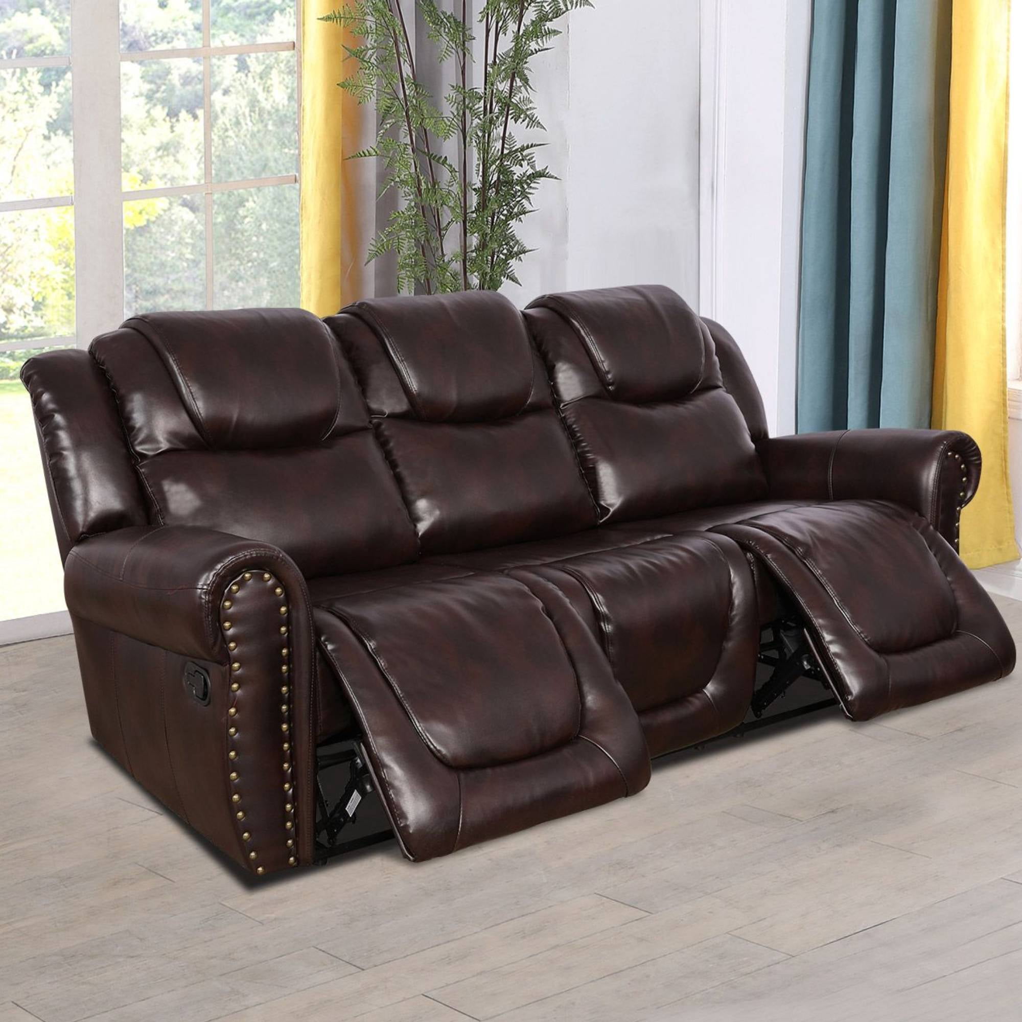 Manual Recliner Chair, Modern Leather Recline Sofa Chair with Comfortable Arms Reclining Single Sofa for Living Room,Espresso