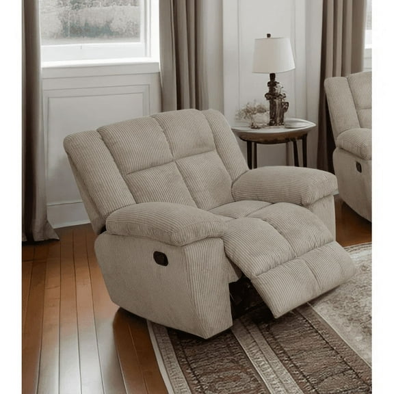 Manual Recliner Chair, Overstuffed Recliner with Soft Cushion, Comfy Padded Reclining Single Sofa for Living Room, Beige