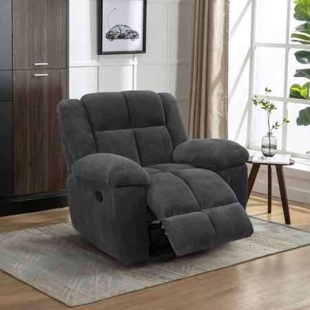 Manual Recliner Chair, Overstuffed Recliner with Soft Cushion, Comfy Padded Reclining Single Sofa for Living Room, Dark Grey