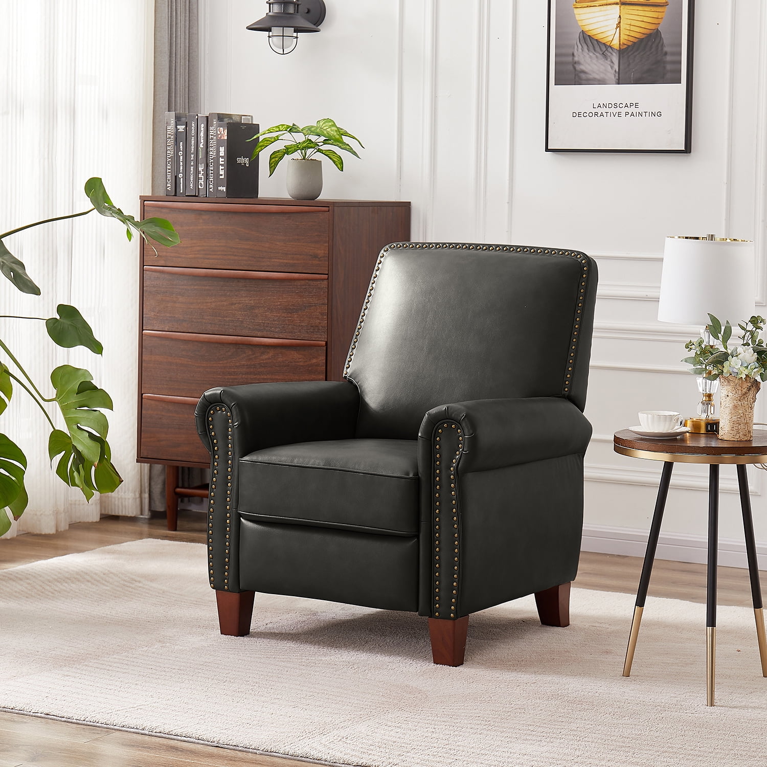 Manual Recliner Chair PU Leather Upholstered Accent Chair with