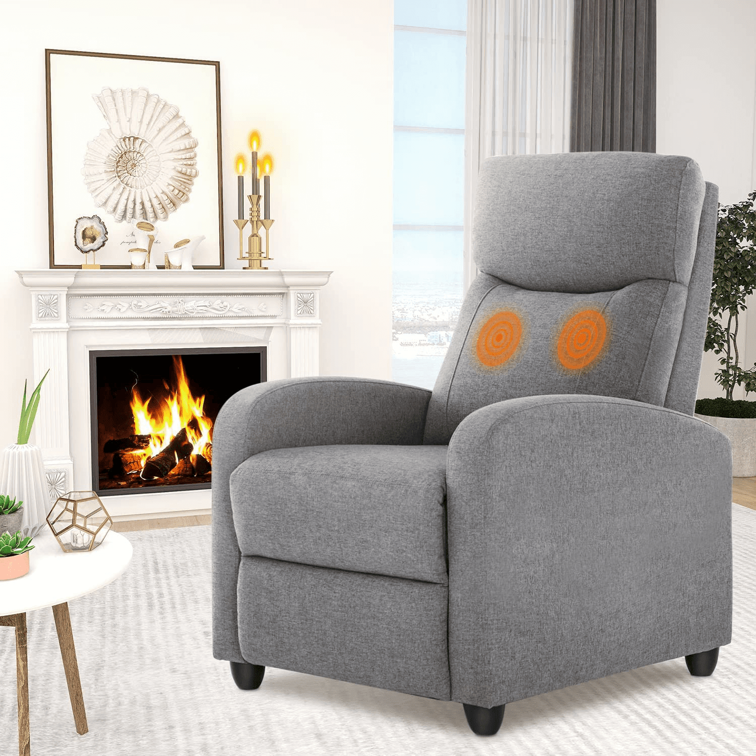 Manual Recliner Chair Sofa with Massage and Heating, Overstuffed Push Back Reline Chair, Lumbar Support Home Theater for Living Room, Grey