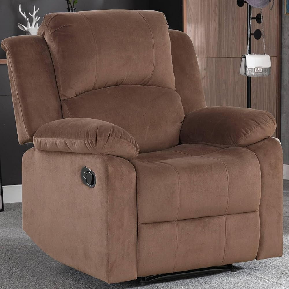 Manual Recliner Chair, Soft Fabric Overstuffed Recliner Chairs Extra