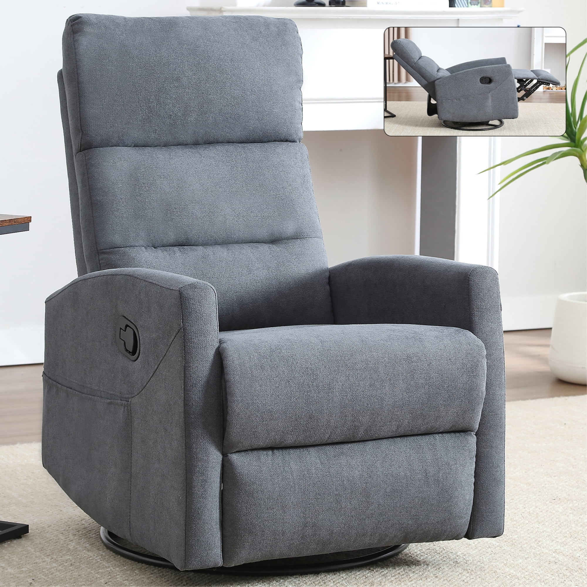 Manual Recliner Chair for Living Room,Swivel Recliner Chair with Footrest,Gray