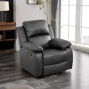 Manual Recliner Chair with Overstuffed Arm, Modern PU Leather Reclining Sofa Chair for Adults, Living Room, Black
