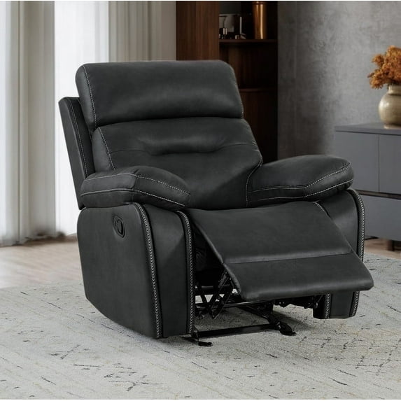CHITA Manual Rocker Recliner Chair with Adjustable Headrest Sofa Recliner Chairfor Living Room Faux Leather Home Theater Seating,Black