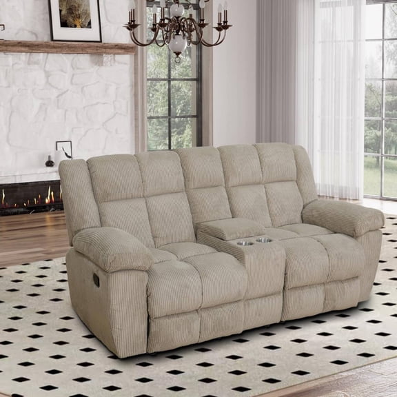 Manual Recliner Loveseat, Overstuffed Recliner with Cup Holder, Comfy Reclining 2 Seater Sofa for Living Room, Dark Brown