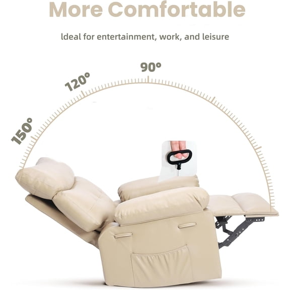 Manual Recliner Massage Heated Lounge Chair Sofa - 90°-150° Adjustable, PU Leather & Thick Padding
