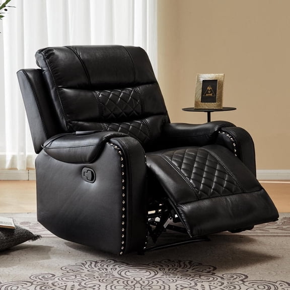 Manual Recliner with Massage and Heating Functions – Faux Leather Single Sofa with Generous Padding and Side Pocket; Suitable for Living Room, Bedroom, and Home Theater