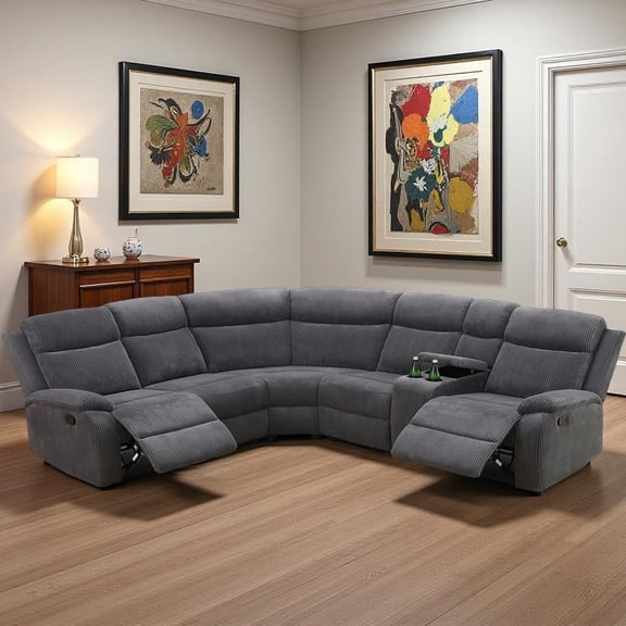 Manual Recliner Sectional Sofa, L-Shaped Reclining Couch, Living Room Furniture Set, Corner Sectional Couch Set with Storage/Cup Holder (Dark Grey, Sectional)