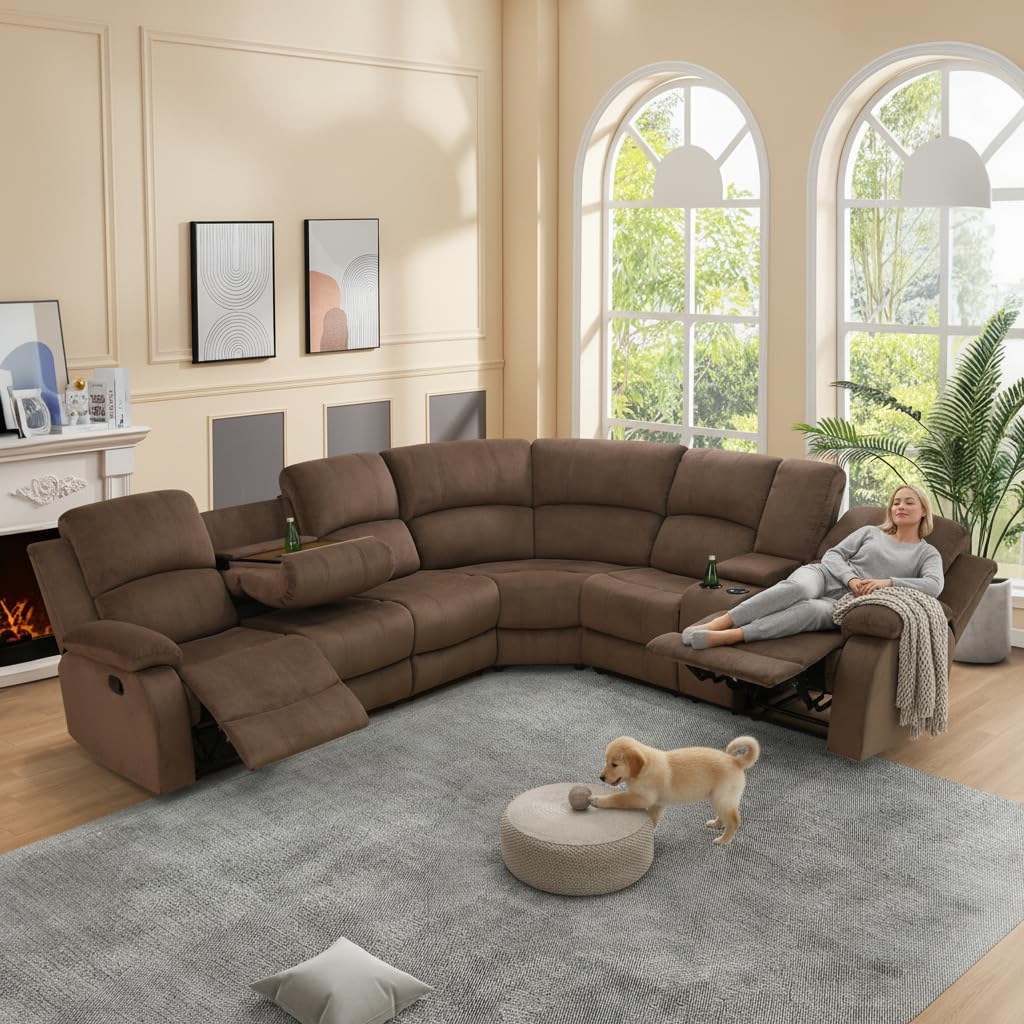 Picture of Manual Recliner Sectional Sofa Set, Fabric L-Shaped Living Room ...