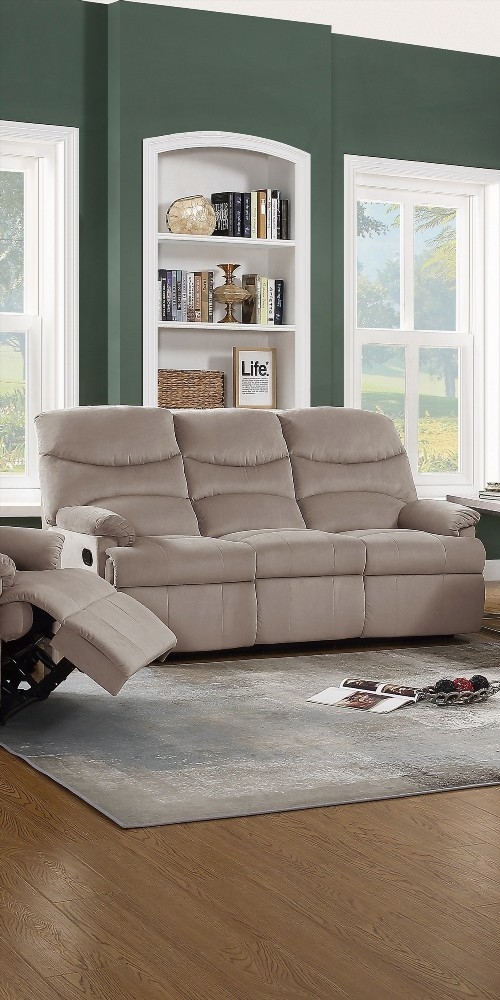 Modern Velvet Light Brown 3-Seater Recliner Sofa 220cm for Living Room ...