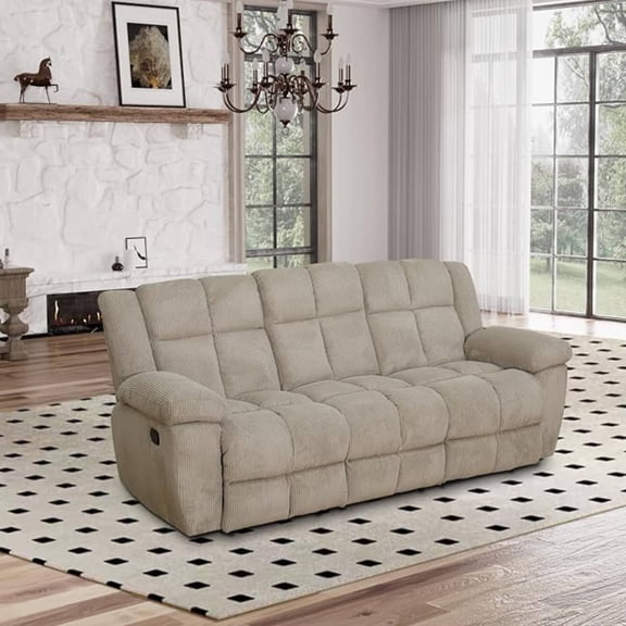 Manual Recliner Sofa, Overstuffed Recliner Couch with Cup Holder, Comfy Reclining 3 Seater Sofa for Living Room, Dark Brown