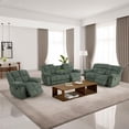 thumbnail image 1 of 3-Piece Manual Recliner Sofa Set –Green Sofa, Corduroy Sectional Couch with Loveseat, Recliner Chair, Cup Holders, Storage Console & Drop-Down Table – Plush Living Room Furniture, 1 of 5