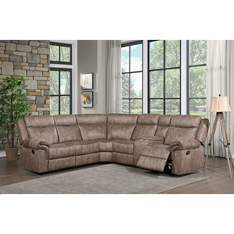 Sectional recliner sofa with cup holders in chocolate microfiber sale