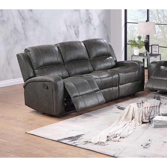 Manual Reclining Sofa 1pc Smoke Finish Padded Seat And Backrest Light Vertical Tufting Primary Room Furniture