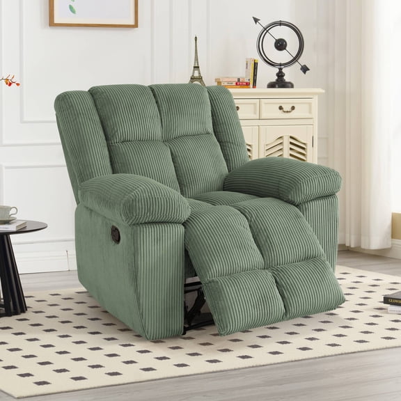 Manual Reclining Sofa, Modern Corduroy Recliner Chair, Comfy Single Sofa Lounge Seating for Small Spaces, Living Room, Green