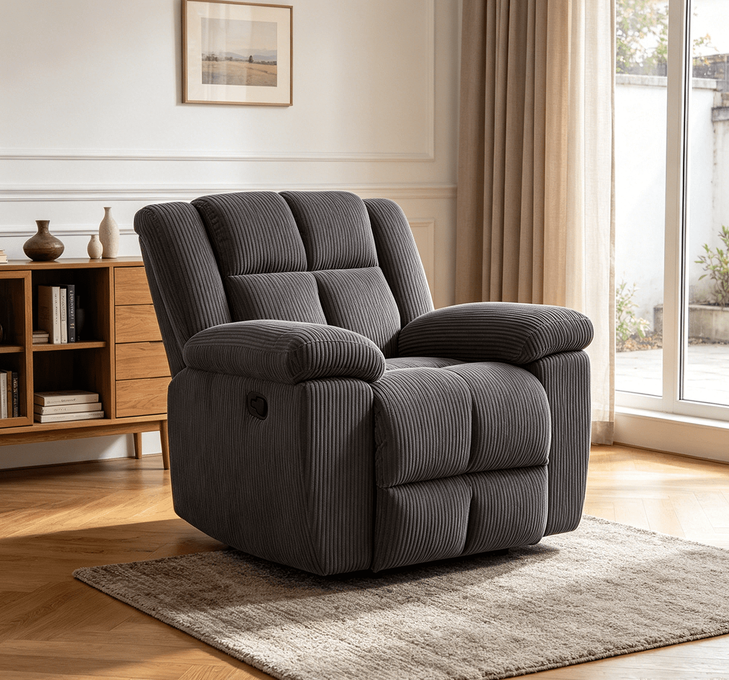 Caberryne Manual Reclining Chair, Corduroy Recliner Chair for Living Room, Wall Hugger Recliner for Theater Seating/Rv(Dark Gray)
