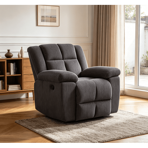 Manual Reclining Sofa Set,Corduroy Recliner Chair for Small Space/Rv, Wall Hugger Recliner for Living Room/Theater Seating/Office(Single Chair 1PC,Gray)