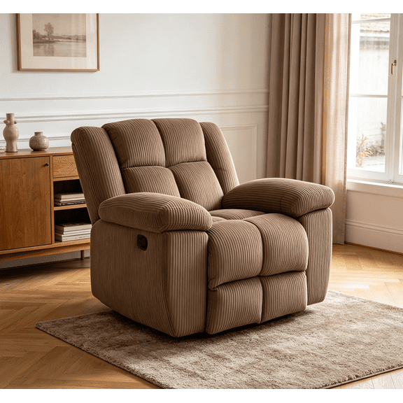 Manual Reclining Sofa Set,Corduroy Recliner Chair Super Soft Cushion for Small Space/Rv, Wall Hugger Recliner for Living Room/Theater Seating/Office(Single Chair 1PC,Gray)