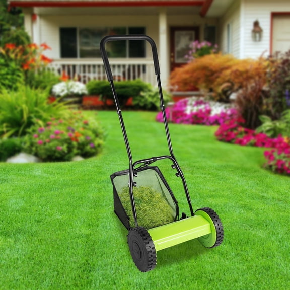 Manual Reel Lawn Mower 12 Inch 5-Blade Push Mower with Grass Catcher, Adjustable Cutting Height, Lightweight Hand Mower for Small Yards, Courtyards, and Sidewalks