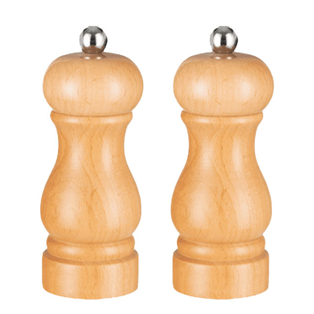 Manual Refillable Solid oak Wood Salt Shaker and Pepper Grinder Spice Mill Set Ceramic Rotor Steel Core with Strong Adjustable Coarseness (Set of 2, oak )