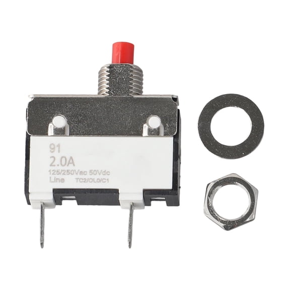 Manual Reset Thermal Circuit Breaker 2A, Overcurrent and Overload Protector for 91 Series, 125/250VAC 50VDC, Copper Construction, Silver